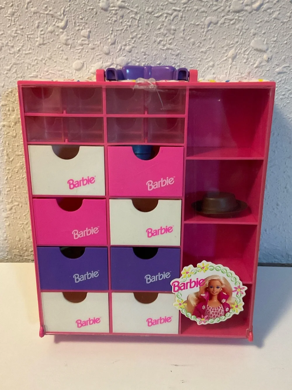 Vintage 1993 Barbie Tons of Drawers Carry Case Pink Doll Storage Organizer